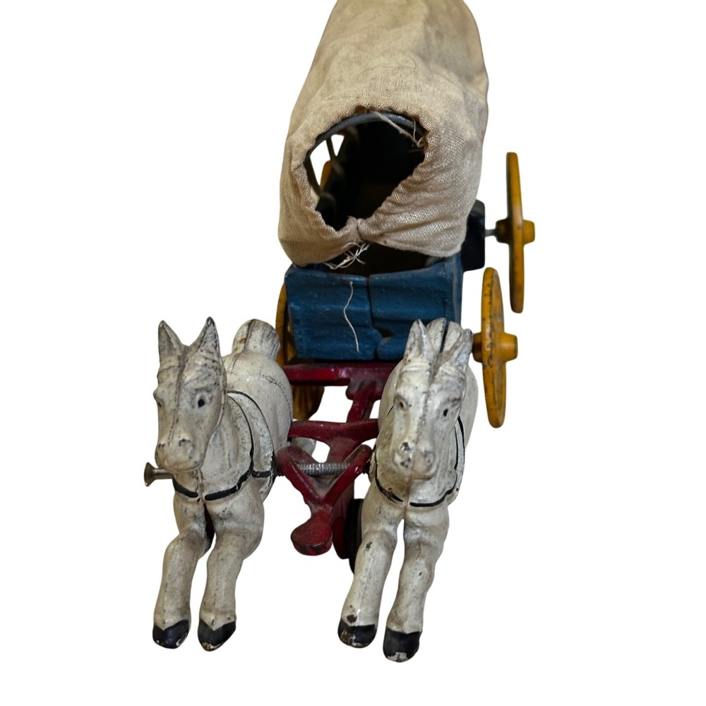 Vintage Cast Iron Horse Drawn Covered Wagon Toy Farm Americana Collectible - Picture 6 of 6